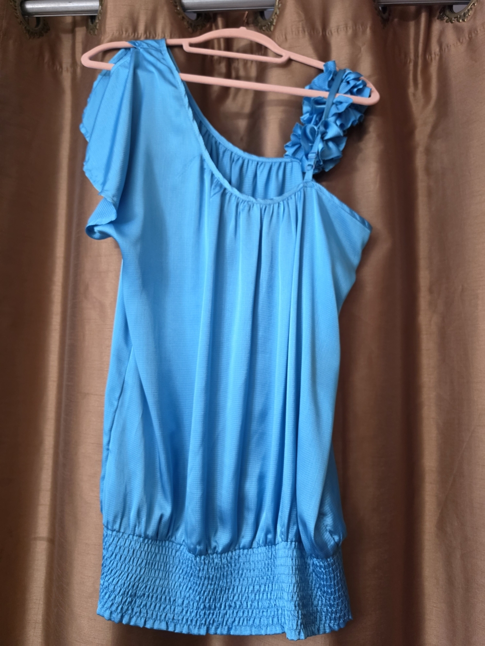 Blue One-Shoulder Ruffle Women’s Top